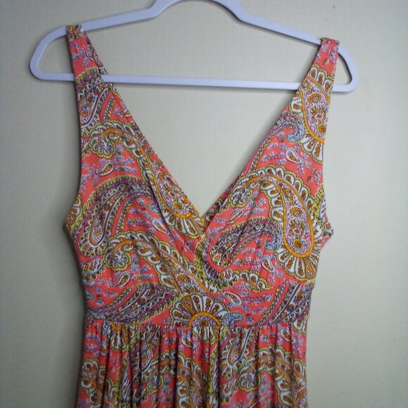 Old Navy Dress Women XS Sleeveless Sundress V-neck Stretch Pattern Pink Yellow - Picture 3 of 14
